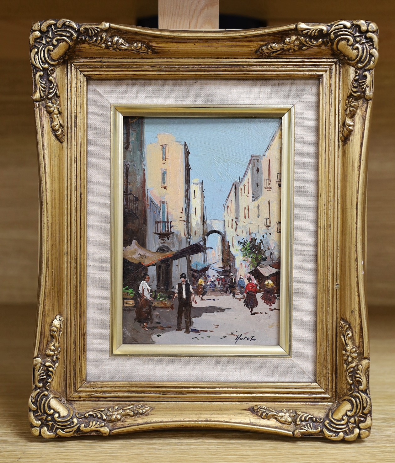 Horoso (Neapolitan School), oil on board, Street scene, signed, 17 x 12 cm